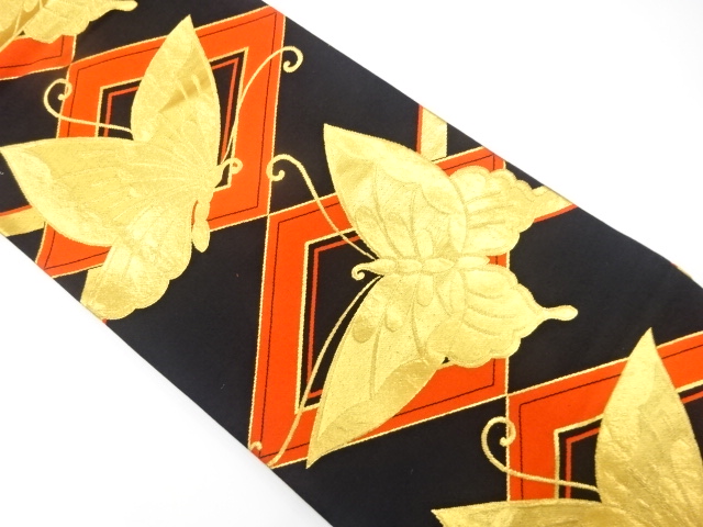 JAPANESE KIMONO / ANTIQUE FUKURO OBI / SILK / WOVEN BUTTERFLY